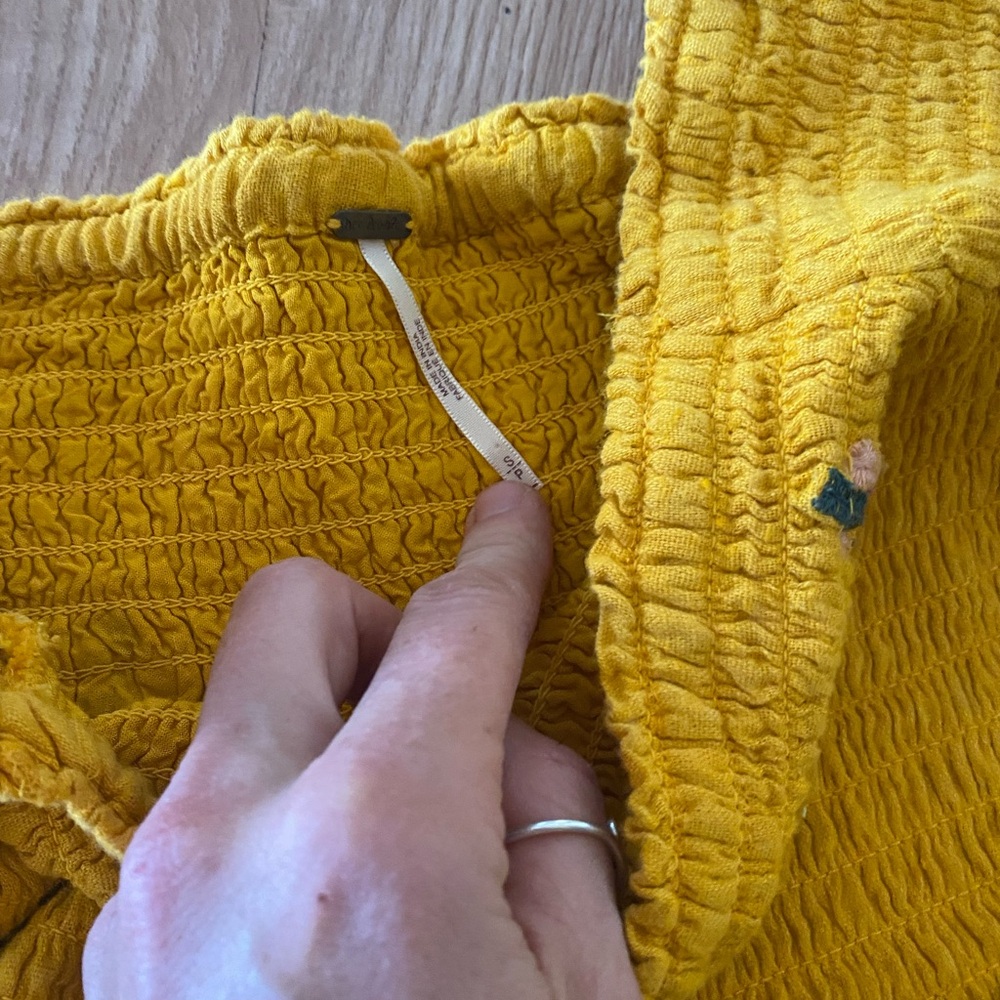 Free People Counting Daisies yellow off shoulder mini boho dress small - Picture 3 of 5